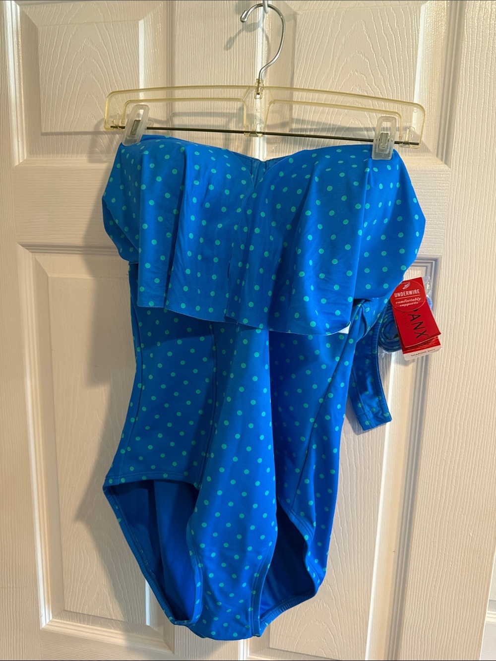 SPANX Teal & Aqua Polka Dot Strapless One-Piece Swimsuit